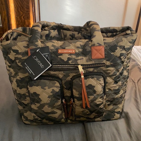 $190 original TRAVEL quilted Camo Tote 21” Joan & David - Picture 1 of 16
